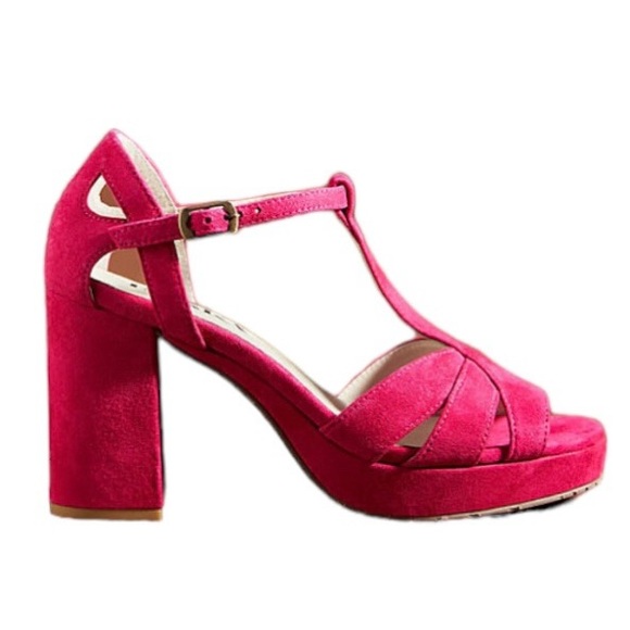 New Esska Anthropologie Valerie 10 Fuchsia T-Strap Suede Leather Platform Heels - Picture 2 of 6